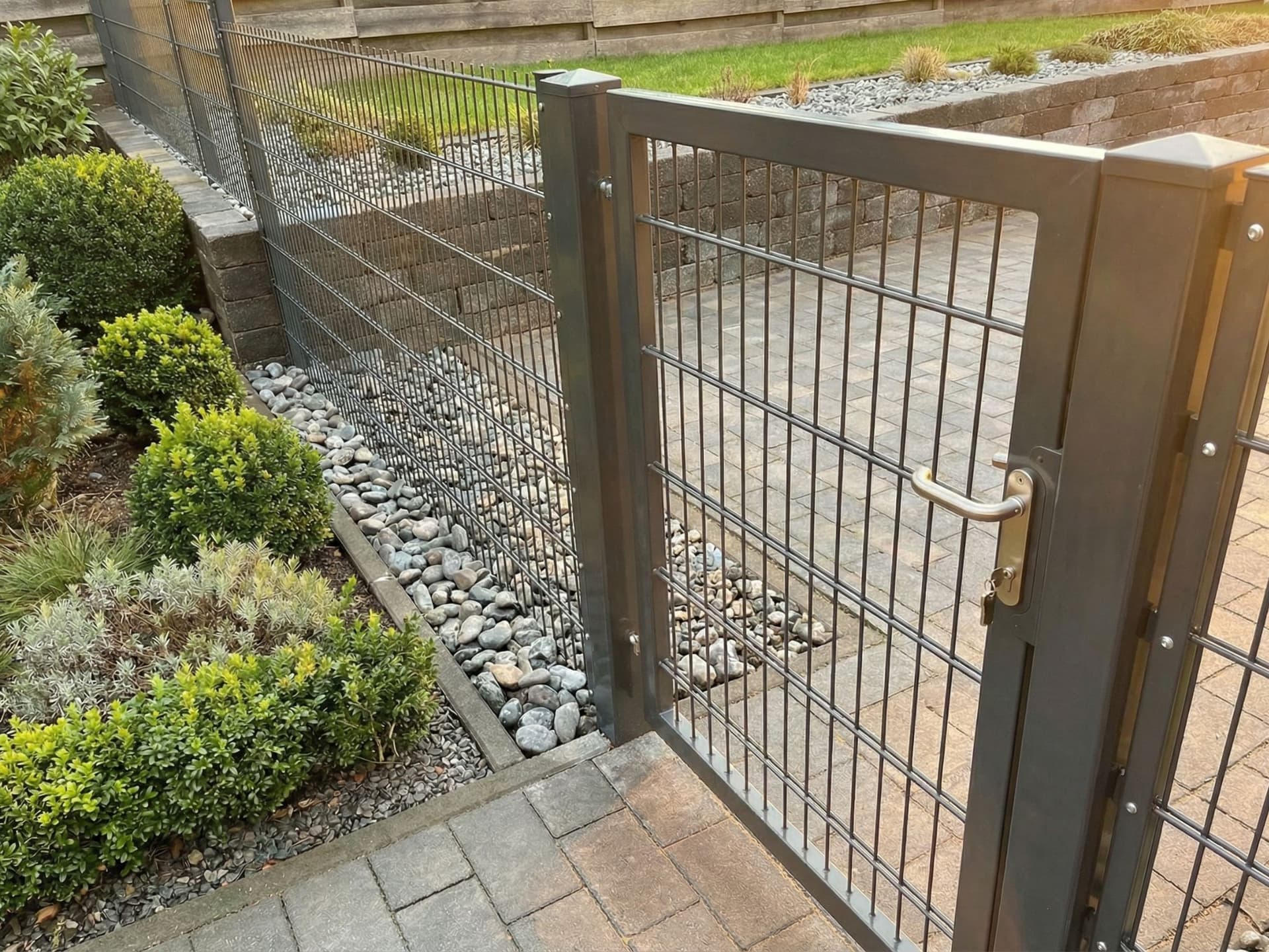 Gartenpforte mit Locinox-Beschlag im 2D-Zaunsystem